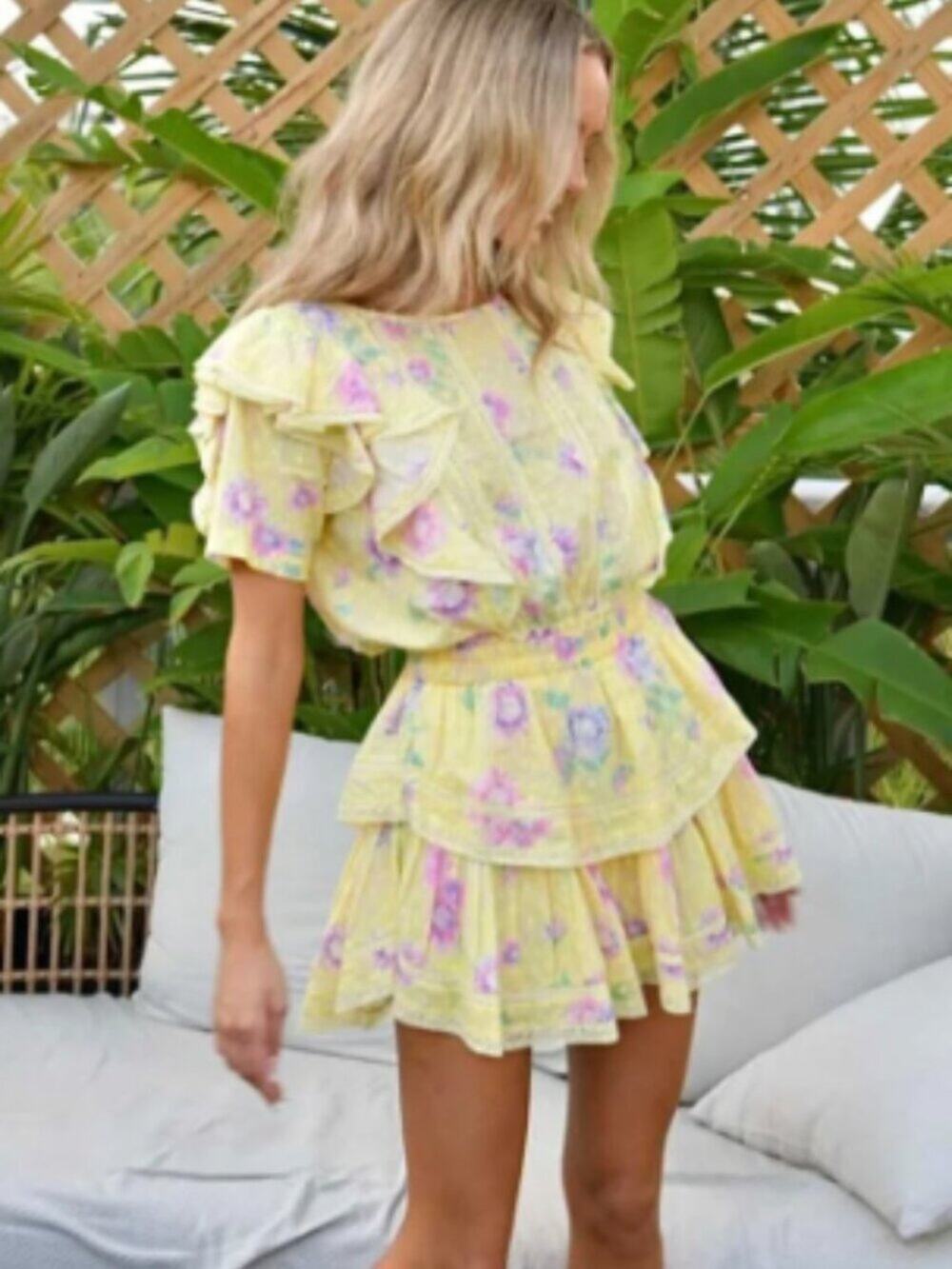 LoveShackFancy Natasha Dress Bright Azalea Yellow Floral Sz S